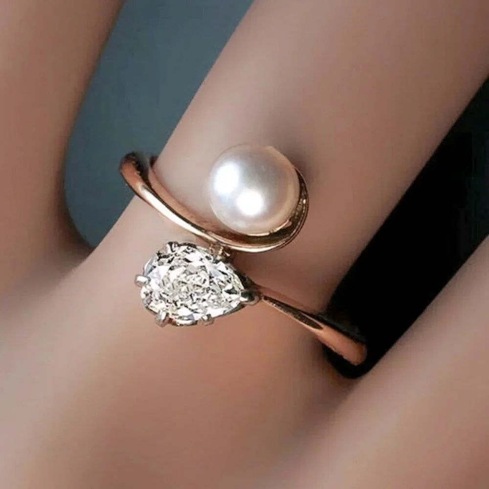New Splendid 14k Rose Gold Over Silver Pearl Diamond Ring